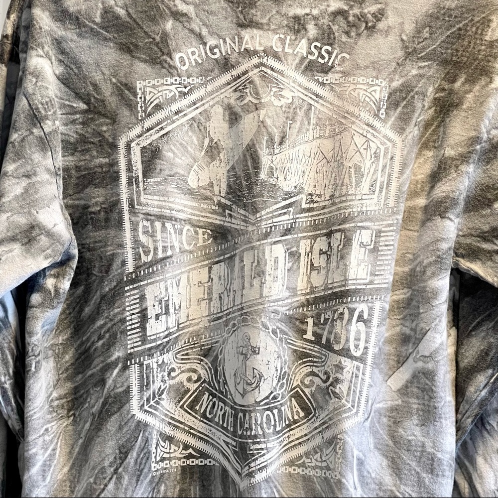Emerald Isle North Carolina Grey Tie Die Long Sleeve Souvenir T-Shirt Size L